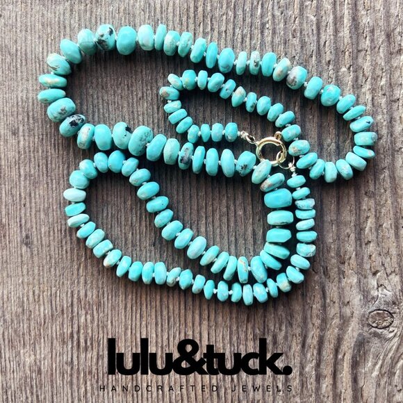 "CALLAINA" Arizona Turquoise Hand-Knotted Necklace w/14K Gold Spring Clasp (22"),All Products : American Fashion Style Bags On Sale